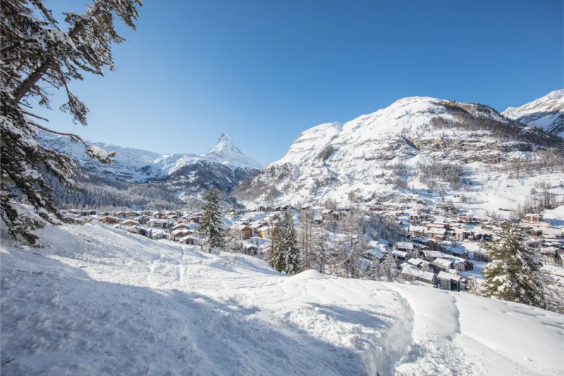 Dorpsgezicht van Zermatt met de Matterhorn op de achtergrond
