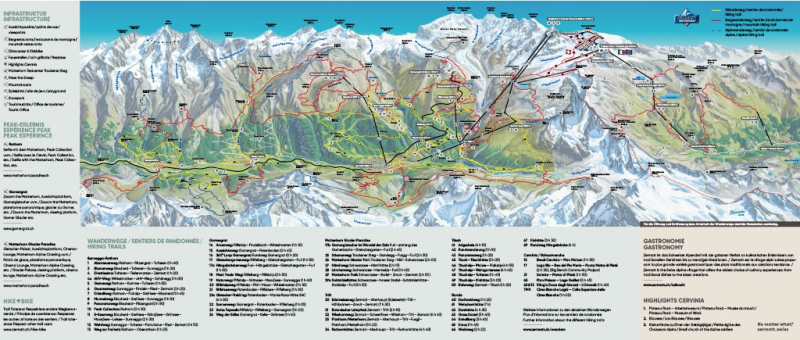 Panoramakaart met wandelroutes bij Zermatt