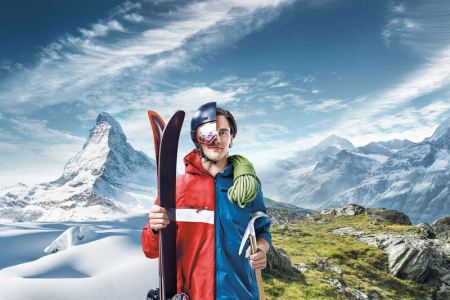 Skier poseert in de sneeuw bij Zermatt